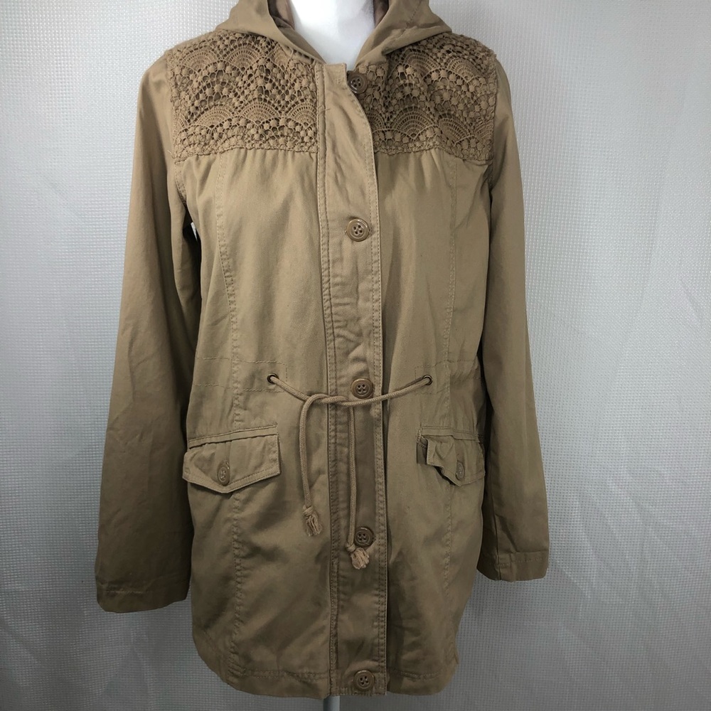 NWT Me Jane Hooded Jacket with a Lace Detail Trim